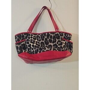 COACH OCELOT LEOPARD CARRIE PARK TOTE BAG F23278 RED BLACK GRAY MULTI